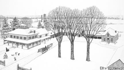 Artist drawing of Bryson House by Elke Bzdurreck